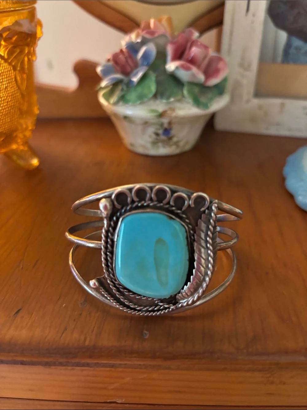 Cool Turquoise Stone Sterling Silver Cuff Bracelet